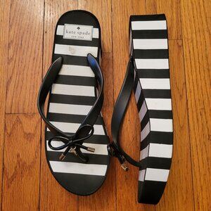 Kate Spade New York Black White Stripe Platform Wedge Flip Flops 9M Summer RHETT